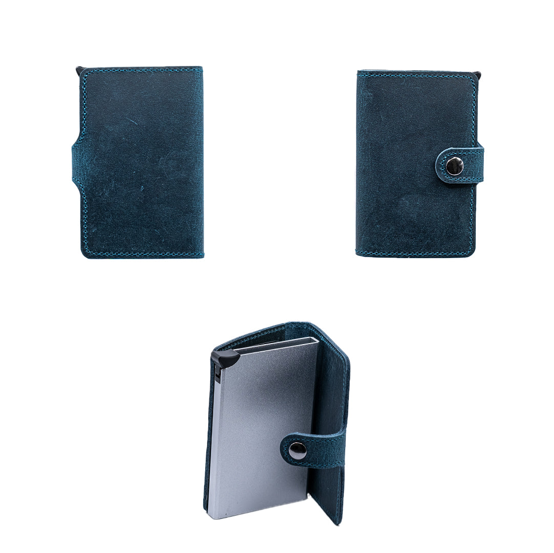 Echt Leder RFID Geldbörse blau