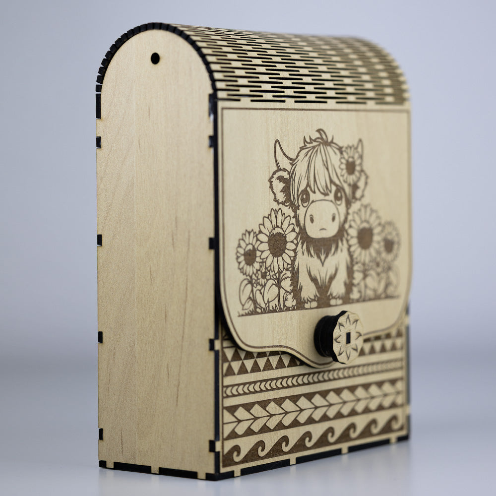 Holz Handtasche mit Baby Kuh – Ein Kunstwerk aus Ahornholz